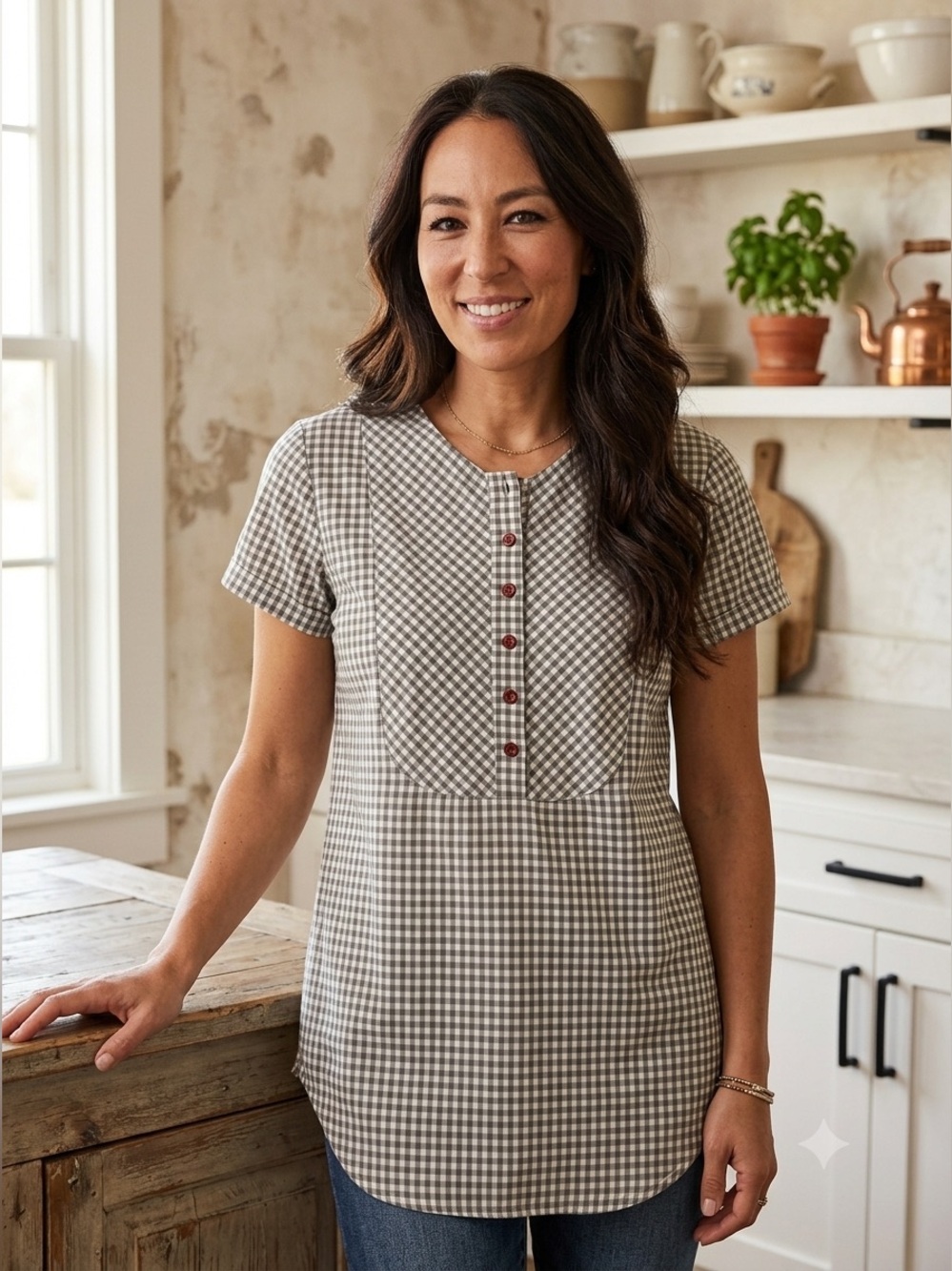 Plaid 100% Cotton Cottagecore Short Sleeve Button Top Small
